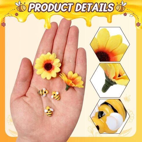 واي زد زد اس جيه سي 50 قطعة ديكور نحل صغير من الراتنج مع 50 قطعة من رؤوس عباد الشمس الصفراء من الحرير الصناعي، على شكل نحلة طنانة، قماش مزخرف بالزهور وعباد الشمس، مواد ديكور يمكنك صنعها بنفسك للحديقة in Kuwait