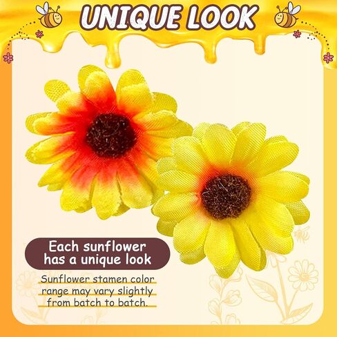 واي زد زد اس جيه سي 50 قطعة ديكور نحل صغير من الراتنج مع 50 قطعة من رؤوس عباد الشمس الصفراء من الحرير الصناعي، على شكل نحلة طنانة، قماش مزخرف بالزهور وعباد الشمس، مواد ديكور يمكنك صنعها بنفسك للحديقة in Kuwait