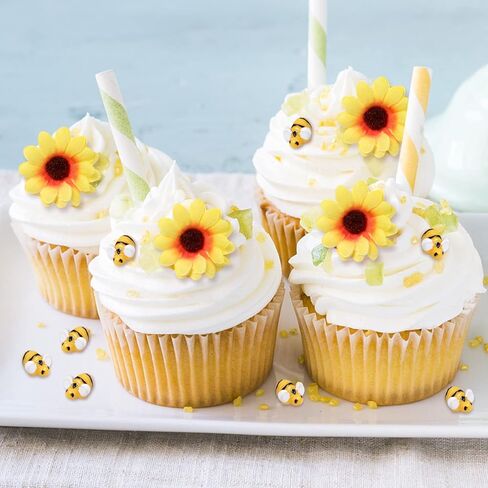 واي زد زد اس جيه سي 50 قطعة ديكور نحل صغير من الراتنج مع 50 قطعة من رؤوس عباد الشمس الصفراء من الحرير الصناعي، على شكل نحلة طنانة، قماش مزخرف بالزهور وعباد الشمس، مواد ديكور يمكنك صنعها بنفسك للحديقة in Kuwait