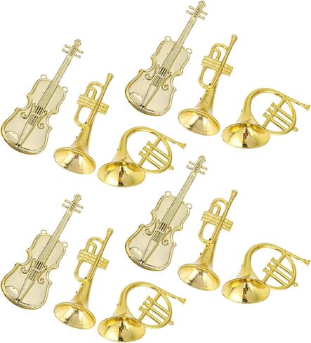 Gadpiparty Musical Instrument Ornaments 12pcs Miniature Musical Instruments Christmas Tree Ornaments Mini Trumpet Violin French Horn for Dollhouse Xmas Holiday Hanging Decorations Golden in Saudi Arabia