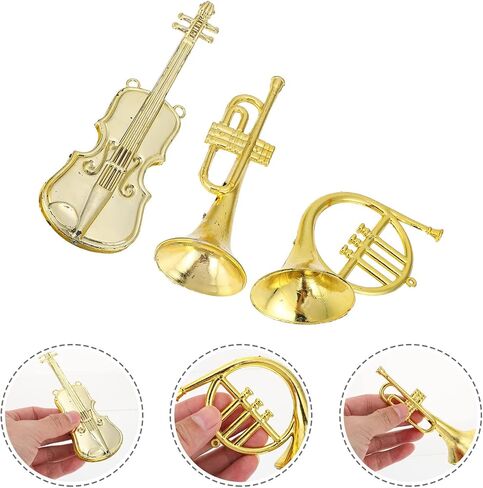 Gadpiparty Musical Instrument Ornaments 12pcs Miniature Musical Instruments Christmas Tree Ornaments Mini Trumpet Violin French Horn for Dollhouse Xmas Holiday Hanging Decorations Golden in Saudi Arabia