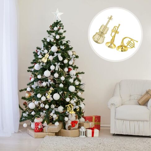 Gadpiparty Musical Instrument Ornaments 12pcs Miniature Musical Instruments Christmas Tree Ornaments Mini Trumpet Violin French Horn for Dollhouse Xmas Holiday Hanging Decorations Golden in Saudi Arabia