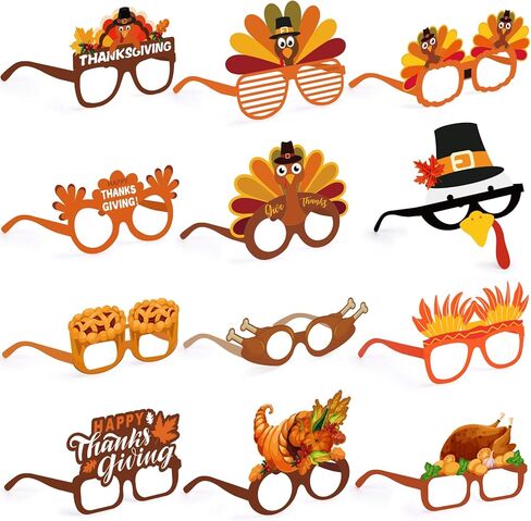 BigOtters 12PCS Thanksgiving Turkey Glasses Headband Set, Turkey Paper Glasses and Hair Bands Thanksgiving Eyewear Frames for Adults Kids Fall Thanksgiving Photo Props Party Supplies in Saudi Arabia
