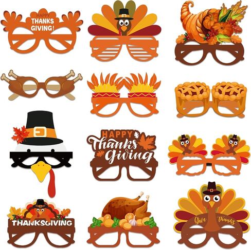 BigOtters 12PCS Thanksgiving Turkey Glasses Headband Set, Turkey Paper Glasses and Hair Bands Thanksgiving Eyewear Frames for Adults Kids Fall Thanksgiving Photo Props Party Supplies in Saudi Arabia