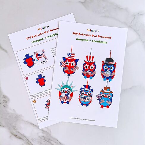 Winlyn 36 Sets 4th of July Craft Kits Patriotic Crafts DIY Owl Ornaments Decorations Art Sets Owl Shapes with Red White Blue USA Flag Patriotic Star Stickers for Kids Party Classroom Activities in Saudi Arabia