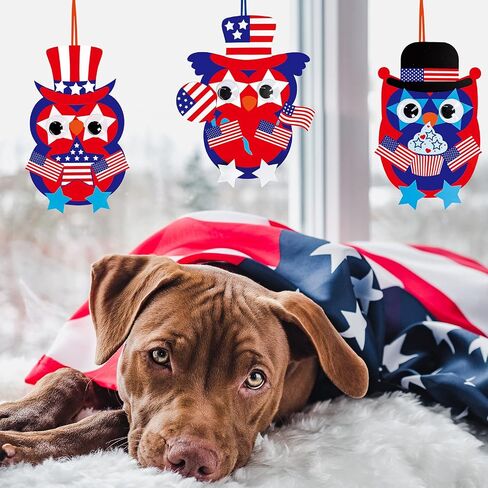 Winlyn 36 Sets 4th of July Craft Kits Patriotic Crafts DIY Owl Ornaments Decorations Art Sets Owl Shapes with Red White Blue USA Flag Patriotic Star Stickers for Kids Party Classroom Activities in Saudi Arabia