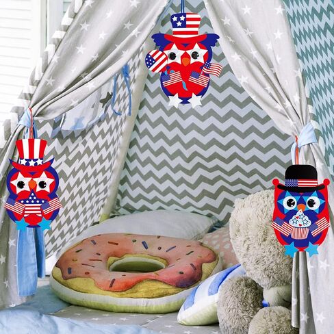 Winlyn 36 Sets 4th of July Craft Kits Patriotic Crafts DIY Owl Ornaments Decorations Art Sets Owl Shapes with Red White Blue USA Flag Patriotic Star Stickers for Kids Party Classroom Activities in Saudi Arabia