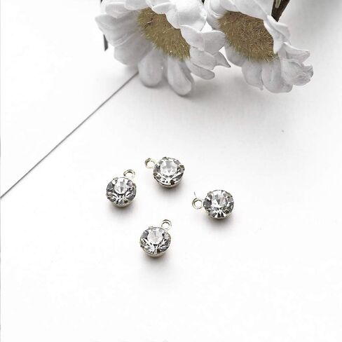 100 Pcs Rhinestone Charms Pendant Lucky Birthstone Crystal Women April Diamond Dangle Pendants for Earrings Necklace Anklet Bracelet Crafting DIY Jewelry Making Craft Accessories 0.32" Bright Silver in Saudi Arabia