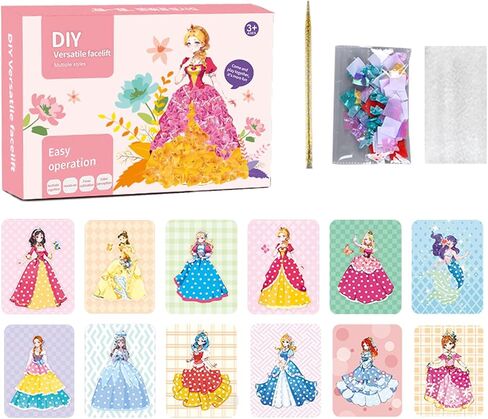 مجموعات الفنون والحرف اليدوية للفتيات، مجموعة أدوات الرسم والرسم المبتكرة للألغاز DIY، 12 ورقة DIY للأميرات لوحة رسم للثقب، مجموعة هدايا للأعمار من 3 إلى 8 سنوات. in Kuwait