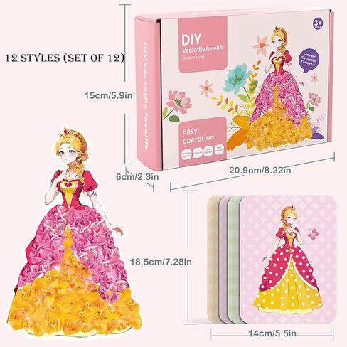 مجموعات الفنون والحرف اليدوية للفتيات، مجموعة أدوات الرسم والرسم المبتكرة للألغاز DIY، 12 ورقة DIY للأميرات لوحة رسم للثقب، مجموعة هدايا للأعمار من 3 إلى 8 سنوات. in Kuwait