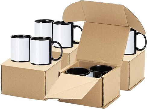 PYD Life 8 Pack Sublimation Coffee Mugs Blanks Black with White Patch 11 OZ Ceramic Photo Mugs Cups Bulk for Cricut Mug Press Print in Saudi Arabia