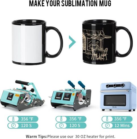 PYD Life 8 Pack Sublimation Coffee Mugs Blanks Black with White Patch 11 OZ Ceramic Photo Mugs Cups Bulk for Cricut Mug Press Print in Saudi Arabia
