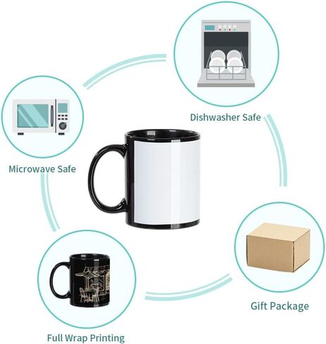 PYD Life 8 Pack Sublimation Coffee Mugs Blanks Black with White Patch 11 OZ Ceramic Photo Mugs Cups Bulk for Cricut Mug Press Print in Saudi Arabia