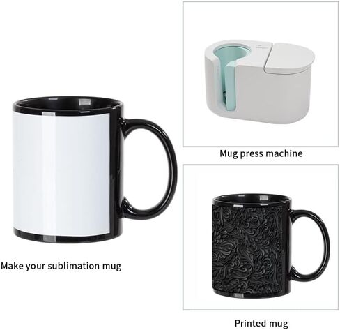 PYD Life 8 Pack Sublimation Coffee Mugs Blanks Black with White Patch 11 OZ Ceramic Photo Mugs Cups Bulk for Cricut Mug Press Print in Saudi Arabia