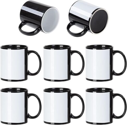 PYD Life 8 Pack Sublimation Coffee Mugs Blanks Black with White Patch 11 OZ Ceramic Photo Mugs Cups Bulk for Cricut Mug Press Print in Saudi Arabia