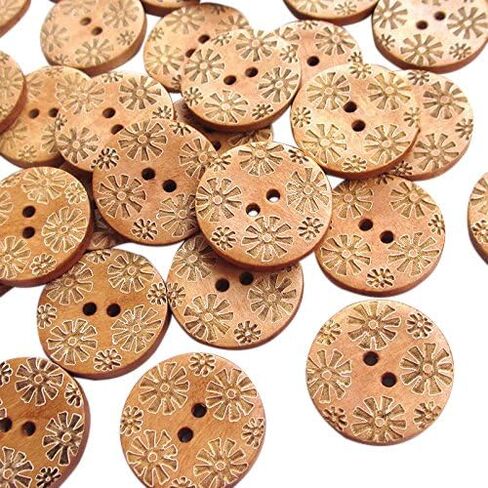 New Mix 50pcs Brown Carve Flowers Wood Sewing Buttons Bead 25mm Craft in Saudi Arabia