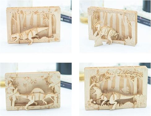 لغز ديناصور خشبي ثلاثي الأبعاد يمكنك صنعه يدويًا مكون من 4 قطع مجموعة نماذج تجميع الديناصورات الخشبية - لعبة ألغاز تعليمية الجذعية للأطفال والكبار والمراهقين والأولاد والبنات in Kuwait