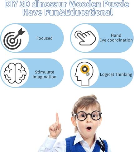 لغز ديناصور خشبي ثلاثي الأبعاد يمكنك صنعه يدويًا مكون من 4 قطع مجموعة نماذج تجميع الديناصورات الخشبية - لعبة ألغاز تعليمية الجذعية للأطفال والكبار والمراهقين والأولاد والبنات in Kuwait