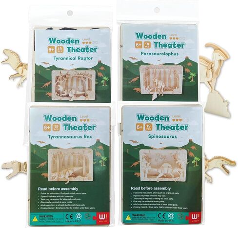 لغز ديناصور خشبي ثلاثي الأبعاد يمكنك صنعه يدويًا مكون من 4 قطع مجموعة نماذج تجميع الديناصورات الخشبية - لعبة ألغاز تعليمية الجذعية للأطفال والكبار والمراهقين والأولاد والبنات in Kuwait