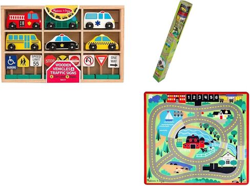 Melissa & Doug Round The Town Road Rug, Vehicles & Traffic Signs Set Vehicle in Saudi Arabia