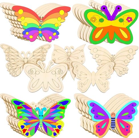 25 Pieces Wooden Butterfly Crafts Unfinished Wooden Butterfly Blank Butterfly Wooden Paint Crafts for Kids Painting, DIY Craft, Tags and Home Decorations, 5 Styles, 4 x 6 Inch in Saudi Arabia