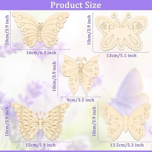 25 Pieces Wooden Butterfly Crafts Unfinished Wooden Butterfly Blank Butterfly Wooden Paint Crafts for Kids Painting, DIY Craft, Tags and Home Decorations, 5 Styles, 4 x 6 Inch in Saudi Arabia