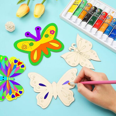 25 Pieces Wooden Butterfly Crafts Unfinished Wooden Butterfly Blank Butterfly Wooden Paint Crafts for Kids Painting, DIY Craft, Tags and Home Decorations, 5 Styles, 4 x 6 Inch in Saudi Arabia