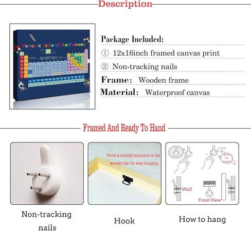 كايرن ملصقات علمية للفصول الدراسية والجدول الدوري لمخطط العناصر، ديكور حائط كيمياء مضحك (12 × 16 انش، مؤطر) مجموعات لوحة الاعلانات العلمية، قماش ايجابي لغرفة لعب الاطفال والمدرسة المتوسطة والثانوية in Kuwait