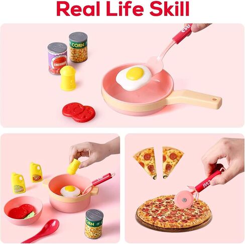 30 قطعة من لعبة المطبخ التظاهري للأطفال من kramow، مجموعة ألعاب الطبخ مع ملحقات المطبخ، مجموعة ألعاب أواني الطبخ والمقالي، لعبة ألعاب الطعام أواني الطبخ، هدايا تعليمية للأولاد والبنات 3 سنوات + (وردي) in Kuwait