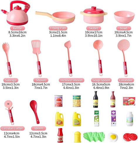 30 قطعة من لعبة المطبخ التظاهري للأطفال من kramow، مجموعة ألعاب الطبخ مع ملحقات المطبخ، مجموعة ألعاب أواني الطبخ والمقالي، لعبة ألعاب الطعام أواني الطبخ، هدايا تعليمية للأولاد والبنات 3 سنوات + (وردي) in Kuwait