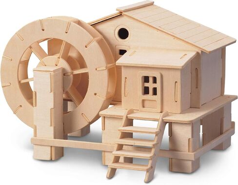 Puzzled 3D Puzzle Water Mill Set Wood Craft Construction Model Kit, Fun & Educational DIY Wooden Toy Assemble Model Unfinished Crafting Hobby Puzzle to Build and Paint for Decoration 65 Pieces Pack in Saudi Arabia