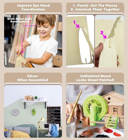 Puzzled 3D Puzzle Water Mill Set Wood Craft Construction Model Kit, Fun & Educational DIY Wooden Toy Assemble Model Unfinished Crafting Hobby Puzzle to Build and Paint for Decoration 65 Pieces Pack in Saudi Arabia