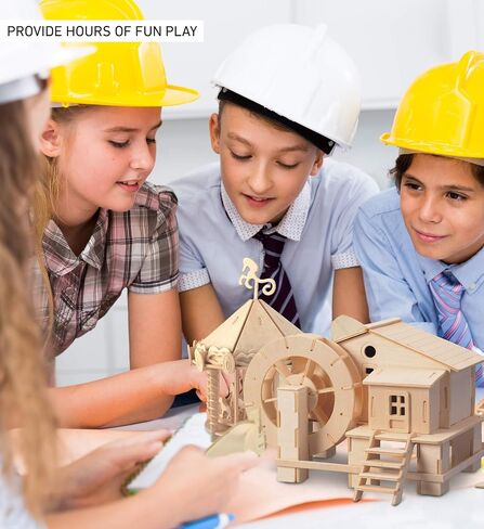 Puzzled 3D Puzzle Water Mill Set Wood Craft Construction Model Kit, Fun & Educational DIY Wooden Toy Assemble Model Unfinished Crafting Hobby Puzzle to Build and Paint for Decoration 65 Pieces Pack in Saudi Arabia