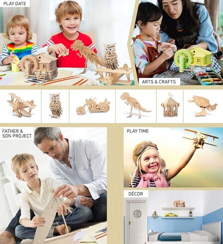 Puzzled 3D Puzzle Water Mill Set Wood Craft Construction Model Kit, Fun & Educational DIY Wooden Toy Assemble Model Unfinished Crafting Hobby Puzzle to Build and Paint for Decoration 65 Pieces Pack in Saudi Arabia