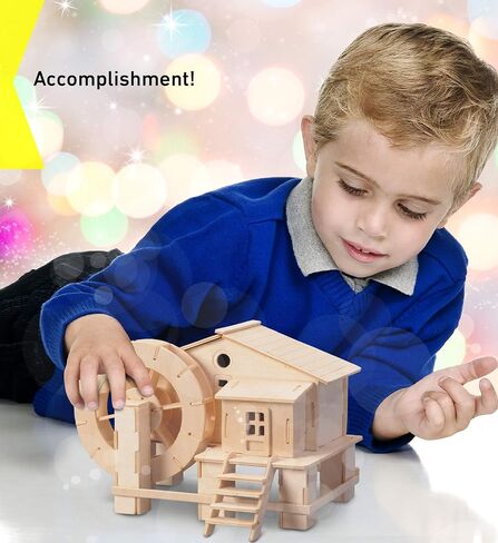 Puzzled 3D Puzzle Water Mill Set Wood Craft Construction Model Kit, Fun & Educational DIY Wooden Toy Assemble Model Unfinished Crafting Hobby Puzzle to Build and Paint for Decoration 65 Pieces Pack in Saudi Arabia