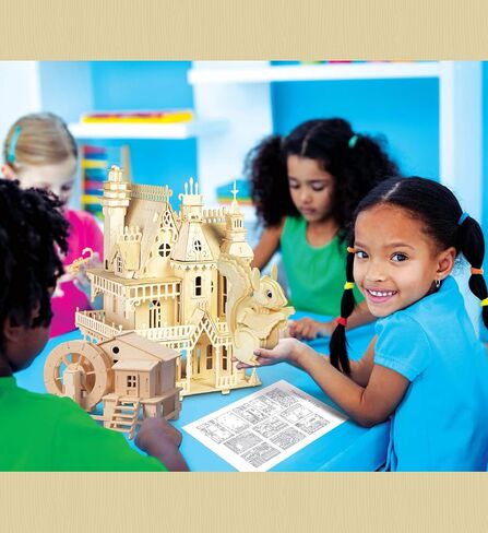 Puzzled 3D Puzzle Water Mill Set Wood Craft Construction Model Kit, Fun & Educational DIY Wooden Toy Assemble Model Unfinished Crafting Hobby Puzzle to Build and Paint for Decoration 65 Pieces Pack in Saudi Arabia