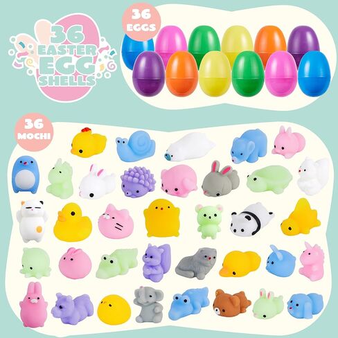 JOYIN 36 جهاز كمبيوتر شخصى بيض عيد الفصح المملوء مسبقًا مع ألعاب Mochi Squishy، لعبة اسفنجي صغيرة على شكل حيوان Kawaii للأطفال ألعاب تخفيف التوتر الجديدة، هدايا الحفلات، صيد بيض عيد الفصح، حقيبة عيد الفصح الجيدة، لوازم جائزة الفصل الدراسي in Saudi Arabia