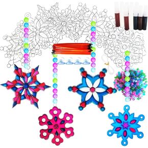 mlolm 24 مجموعات ندفة الثلج suncatchers عيد الميلاد الشتاء الحرف مجموعات diy نافذة الطلاء الفن suncatchers الزينة الشمس الماسك مجموعات للأطفال عطلة الأنشطة المنزلية الموسمية الفصول الدراسية in Kuwait