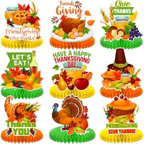 Friendsgiving Party Decorations,9Pcs Friendsgiving Honeycomb Centerpiece Table Decorations for Thanksgiving Harvest Happy Fall Party Favors Table Decor in Kuwait