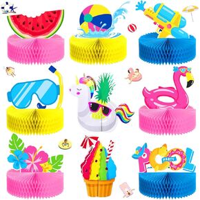 9 Pcs Summer Pool Honeycomb Centerpieces Pool Party Decorations Beach Party Supplies 3D Double Side Watermelon Honeycomb Flamingo Paper Signs for Baby Shower Hawaiian Luau Party Supplies in Saudi Arabia