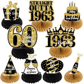 NICOWARM 9PCS 60th Birthday Decorations, Party Supplies Honeycomb Centerpieces for Women Men, Black Gold Vintage 1963 Aged to Perfection Centerpiece for Table Topper, 60 Years Old Birthday Table Sign Decor in Kuwait