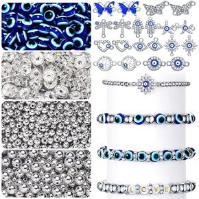 Hicarer 920 Pieces Evil Eye Beads for Jewelry Making Includes 20 Evil Eye Rhinestone Charms 4mm and 8mm Round Beaded for DIY Craft(Gold)