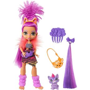 Cave Club Roaralai Doll (8 – 10-inch, Purple Hair) Poseable Prehistoric Fashion Doll with Dinosaur Pet and Accessories, Gift for 4 Year Olds and Up [Amazon Exclusive]