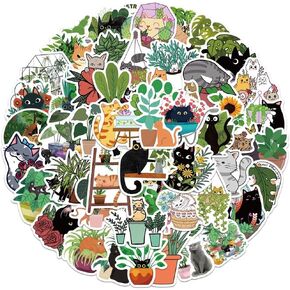 DAVANPAL 50PCS Cat & Plants Stickers, Vsco Ins Aesthetic Boho Stickers, Lovely Vinyl Scrapbook Sticker Pack for Junk Journal Water Bottles Laptop,Vintage Deco Decoupage Paper for Furniture in Kuwait