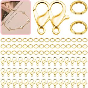 240PCS Gold Lobster Clasps for Jewelry Making, Lobster Claw Clasps with Open Rings for Bracelet Necklace (Clasp 12mm, Ring 5mm) in Kuwait