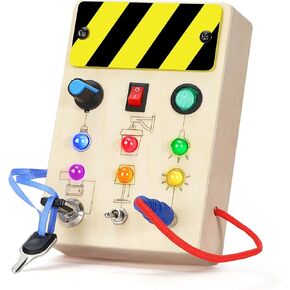 URMYWO طفل مشغول مجلس مونتيسوري ألعاب خشبية مع مفاتيح الإضاءة LED الألعاب الحسية أنشطة السفر لعب ل 1 2 3 4 سنة بنين بنات عيد الميلاد هدية عيد ميلاد للأطفال in Kuwait