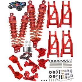 hopsupRC ترقيات جزء لـ 1/10 Rustler/Slash/Stampede/Hoss 4x4 VXL 4wd، صدمة RC كبيرة وذراع التعليق الخلفي الأمامي وكتلة العجلات، كتل التوجيه، حاملات المحور الخلفي، عجلة سداسية، أحمر in Kuwait