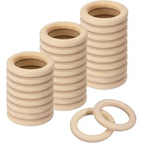 uxcell 30Pcs 50mm(2-inch) Natural Wood Rings, 8mm Thick Smooth Unfinished Wooden Circles for DIY Crafting, Knitting, Macrame, Pendant
