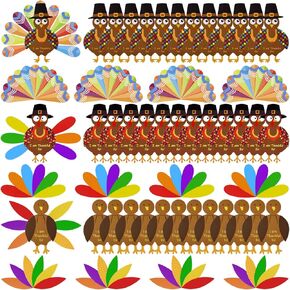 MIAHART 312 Pcs Thanksgiving Turkey Craft Kit DIY Turkey with Colorful Feathers and 320 Pcs Dot Glues Thanksgiving Stickers for Thanksgiving Party School Activities Decoration Supplies in Kuwait