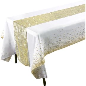 FGSAEOR Rose Gold Tablecloths and Table Runners Set (6-Pack), Sequin Table Runner and Plastic Tablecloth Decorations Set for Parties, Engagement, Wedding Anniversary and Christmas in Saudi Arabia